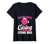 Womens Healing Hands Caring Heart Strong Mind Nurse Appreciation V-Neck T-Shirt