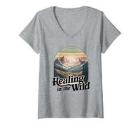 Women's Healing in The Wild Mountain Nature Therapy V-Neck T-Shirt