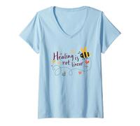Womens Healing Is Not Linear Bee Mental Health Growth Self Care Art V-Neck T-Shirt