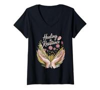 Womens Healing is Resistance Self-Care Mindful Strength V-Neck T-Shirt