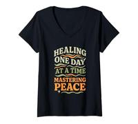 Womens Healing One Day At A Time Mastering Peace Self-Care V-Neck T-Shirt