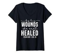 Women's Healing Scripture Quote Isaiah 53:5 Motivational Art V-Neck T-Shirt