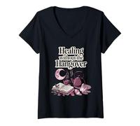 Womens Healing Without The Hangover Sober Recovery Self-Care V-Neck T-Shirt
