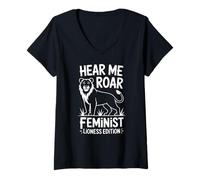 Womens Hear Me Roar Feminist Lioness Edition Power V-Neck T-Shirt