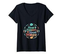 Women's Hear Support Speak Hope Awareness Design V-Neck T-Shirt