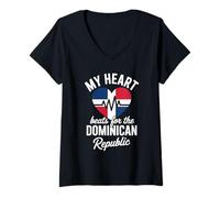 Womens Heart Beats for Dominican Republic Proud Dominicans Latin V-Neck T-Shirt