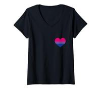 Womens Heart Bi Heart Homo Bisexual Love LGBTQIA Bisexuality V-Neck T-Shirt