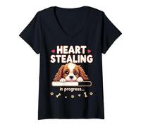 Womens Heart Cavalier King Charles Spaniel Dog Funny Gift Puppy V-Neck T-Shirt