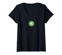 Women's Heart Chakra Symbol | Geometric Green Mandala Design V-Neck T-Shirt