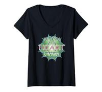 Women's Heart Chakra Symbol | Green & Pink Mandala Design V-Neck T-Shirt
