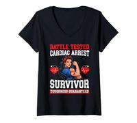 Women's Heart Disease Warrior Cardiac Arrest Survivor V-Neck T-Shirt