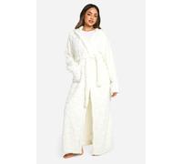 Womens Heart Embossed Fleece Maxi Dressing Gown - White - S, White