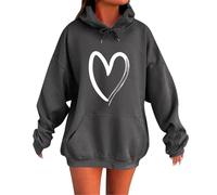 Women's Heart Graphic Printed Hoodies Ladies Hoodies Crew Neck Long Sleeve Loose Pullover Solid Lightweight Hoodies Casual Comfy Pocket Hooded Drawstring Sportswear Black Cardigans for Women UK