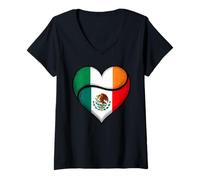 Womens Heart Half Irish Mexican Roots Heritage Ireland Mexico V-Neck T-Shirt