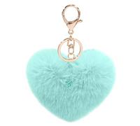 Women's Heart Puffball Keychain Faux Fur Pom Pom Keyholder Bag Accessory Keyring Backpack Charms for Girls - Green - Small