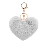 Women's Heart Puffball Keychain Faux Fur Pom Pom Keyholder Bag Accessory Keyring Backpack Charms for Girls - grey - S
