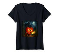 Womens Heart Scary Horror Night Flashlight Halloween Ghost V-Neck T-Shirt
