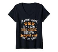 Womens Heart Stealing Farts Blasting Cuddle Demanding Bengal Cat V-Neck T-Shirt