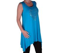 Womens Heart Studded Sleeveless Scoop Neck Thigh Length Casual Blouse Tunic Top