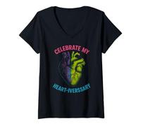 Womens Heart Survivor Celebrate My Heartiversary Womens Recovery V-Neck T-Shirt