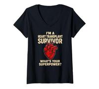 Womens Heart Transplant Survivor Superpower Cool Surgery Recovery V-Neck T-Shirt