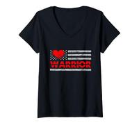Women's Heart Warrior Awareness Patriotic Cardiac Support Design V-Neck T-Shirt