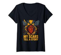 Womens Heart Warrior My Scars Tell a Story Cool Surgery Patient V-Neck T-Shirt
