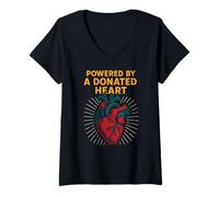 Womens Heart Warrior Powered by a Donated Heart Cool Mens Get Well V-Neck T-Shirt
