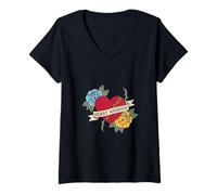 Women's Heart Warrior Tattoo Roses Down Syndrome CHD Awareness V-Neck T-Shirt