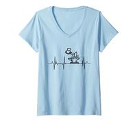 Womens Heartbeat Blacksmith Ironworker ECG V-Neck T-Shirt