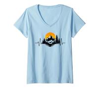 Womens Heartbeat Forest Wildlife Nature Adventure Deer Outdoor V-Neck T-Shirt