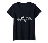 Womens Heartbeat German Shepherd Dog V-Neck T-Shirt