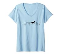 Women's Heartbeat Horse ECG Curve Riding Horse Motif V-Neck T-Shirt