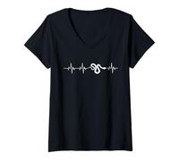 Womens Heartbeat Snake Reptile Anaconda Python Viper Boah Kingsnake V-Neck T-Shirt