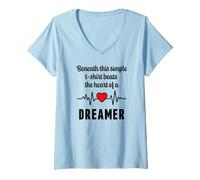 Womens Heartbeat with Heart for DREAMERS V-Neck T-Shirt