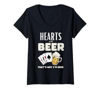 Womens Hearts and Beer That's Why I'm Here V-Neck T-Shirt