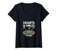 Women's Hearts & Holes in One Funny Couples Golf V-Neck T-Shirt