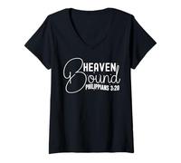 Women's Heaven Bound Philippians 3:20 Inspirational Faith Design V-Neck T-Shirt