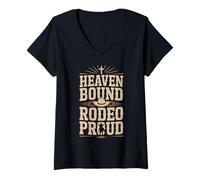 Womens Heaven Bound Rodeo Proud Christian Cowboy Western V-Neck T-Shirt