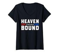Womens Heaven Bound - USA Flag Patriotic Faith Heavenly Statement V-Neck T-Shirt