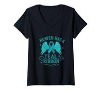 Women's Heaven Has A Teal Ribbon V-Neck T-Shirt