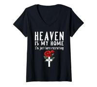 Women's Heaven is My Home I'm Just Here Recruiting Christian V-Neck T-Shirt