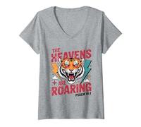 Women's Heavens are Roaring Psalm 19:1 Bible Verse Tiger V-Neck T-Shirt