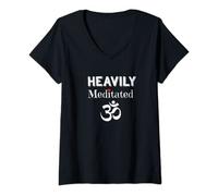 Womens Heavily Meditated OM Funny Yoga Meditation V-Neck T-Shirt