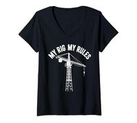 Womens Heavy Equipment My Rules Crane Operator V-Neck T-Shirt