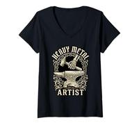 Women's Heavy Metal Artist Blacksmith Skeleton Hammer Anvil Craft V-Neck T-Shirt