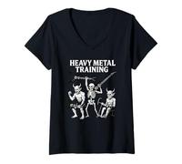 Womens Heavy Metal Bodybuilding Skeleton Demon Halloween Gym Music V-Neck T-Shirt