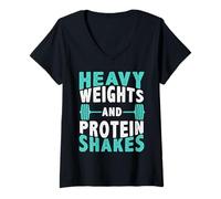 Women's Heavy Weights and Protein Shakes Funny Gym Motivation Lift V-Neck T-Shirt