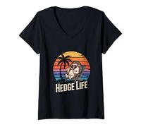 Womens Hedge Life Hedgehog with Sunglasses Retro V-Neck T-Shirt