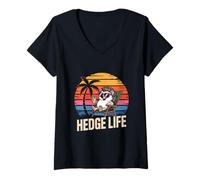 Womens Hedge Life Hedgehog with Sunglasses Retro V-Neck T-Shirt